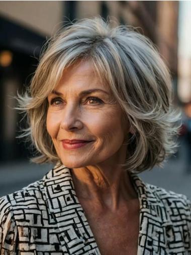 Layered Wigs Medium Length Grey 12" Lace Front Synthetic Wavy Wigs