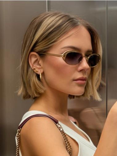 Medium Length Lace Wig Straight Bobs 12" Ombre/2 Tone Remy Human Hair Wigs