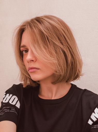 Blonde Medium Hair Wig Straight Monofilament Shoulder Length Bobs 12" Wigs