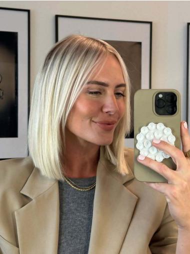 Medium Lace Front Wigs Platinum Blonde Synthetic 14" Shoulder Length Bobs Wigs