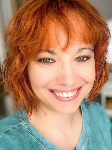 Straight Medium Hair With Bangs 10" Copper Monofilament Chin Length Wigs