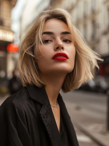 Blonde Medium Hair Wig Straight Monofilament Shoulder Length Bobs 12" Wigs