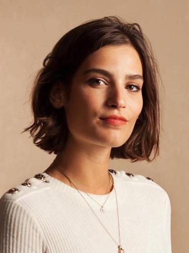 Medium Brown Lace Wig Remy Human Hair Shoulder Length 12" Straight Bobs Wigs