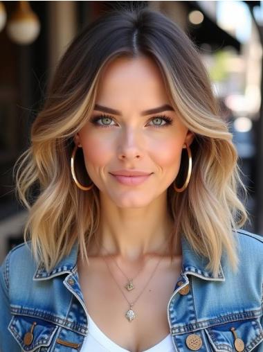 Medium Lace Front Wigs Ombre/2 Tone Synthetic 14" Shoulder Length Without Bangs Wigs