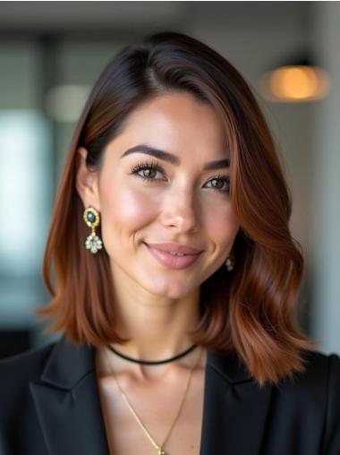 Medium Lace Front Wigs Brown Synthetic 14" Shoulder Length Without Bangs Wigs