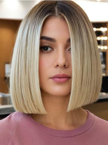 Blonde Medium Hair Wig Straight Lace Front Shoulder Length Bobs 12" Wigs