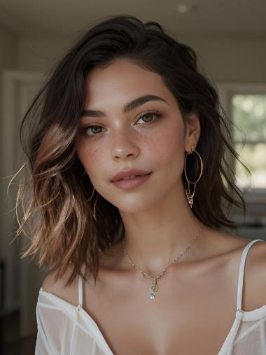 Medium Brown Wavy Wig Shoulder Length 14" Without Bangs Synthetic Lace Front Wigs