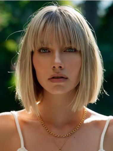 Blonde Medium Hair Wig Straight Monofilament Shoulder Length Bobs 12" Wigs