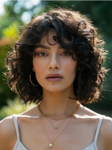 Curly Wigs Medium Length Synthetic Bobs 12" Monofilament Brown Wigs