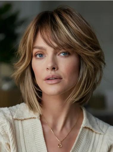 Medium Bob Wig Ombre/2 Tone Shoulder Length 12" Monofilament Remy Human Hair Wigs