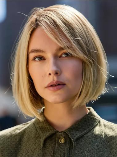 Blonde Medium Length Hair Wig Monofilament Bobs 12" Straight Synthetic Wigs