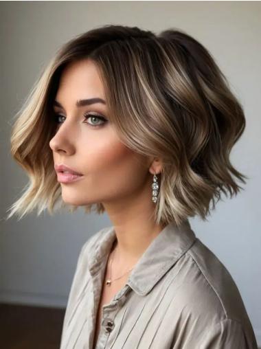 Medium Lace Front Wigs Ombre/2 Tone Synthetic 12" Shoulder Length Bobs Wigs