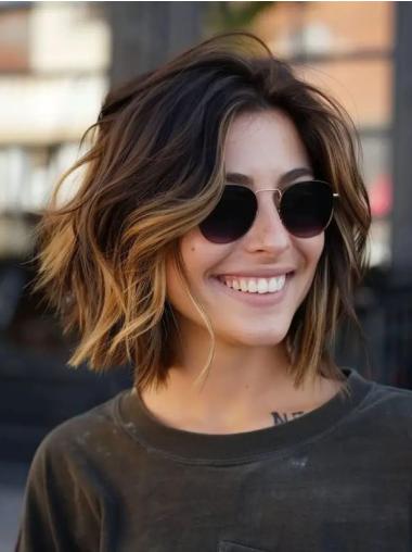 Medium Length Lace Front Wigs Wavy Remy Human Hair 12" Bobs Ombre/2 Tone Wigs