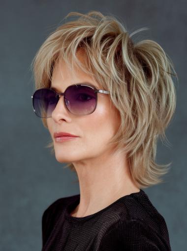 Medium Blonde Wig With Bangs Shoulder Length Remy Human Hair Lace Front Straight 12" Wigs