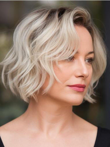 Medium Length Lace Front Wigs Wavy Synthetic 10" Bobs Platinum Blonde Wigs