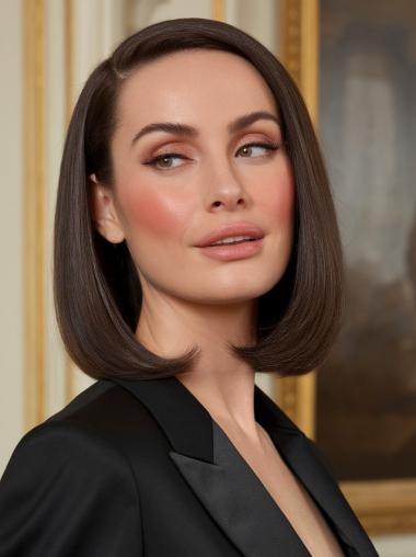 Medium Brown Wig Shoulder Length Lace Front Bobs Synthetic 12" Wigs