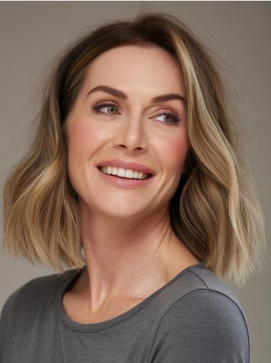 Medium Wigs For Women 14" Without Bangs Ombre/2 Tone Synthetic Wavy Monofilament Wigs