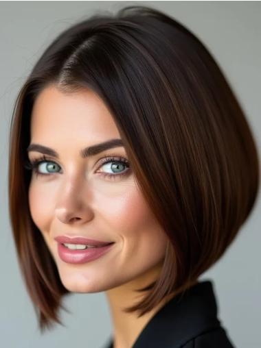 Medium Brown Wig Chin Length Lace Front Bobs Synthetic 10" Wigs