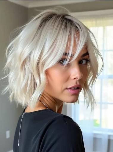 Medium Bob Wig Platinum Blonde Shoulder Length 12" Lace Front Synthetic Wigs
