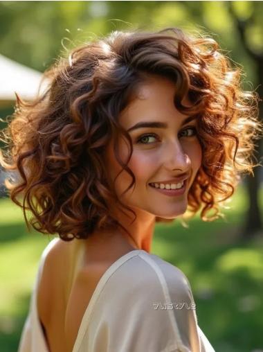 Curly Wigs Medium Length Remy Human Hair Bobs 12" Lace Front Blonde Wigs