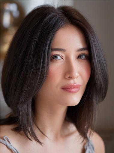 Wigs Medium Length Layered Monofilament 14" Black Synthetic Straight Wigs