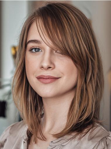 Wigs Medium Length Layered Lace Front 14" Blonde Remy Human Hair Straight Wigs