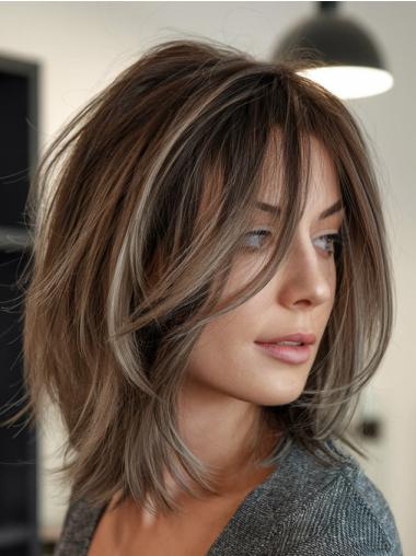 Wigs Medium Length Layered Monofilament 14" Ombre/2 Tone Remy Human Hair Straight Wigs