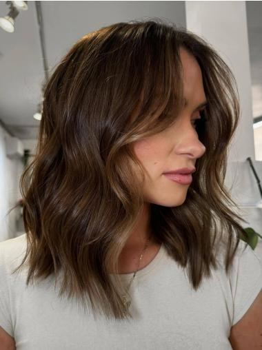 Medium Brown Wig Shoulder Length Lace Front Without Bangs Remy Human Hair 14" Wigs