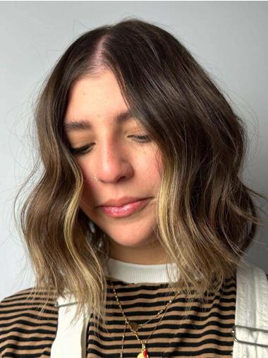 Medium Length Wig Styles Lace Front 14" Without Bangs Remy Human Hair Ombre/2 Tone Wigs