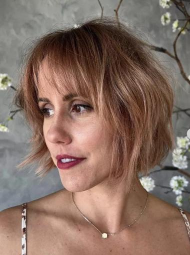 Wavy Blonde Wig Medium Length Lace Front 10" Bobs Remy Human Hair Wigs