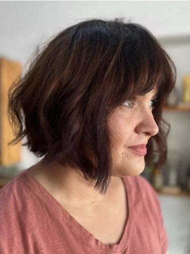 Medium Human Hair Wigs Auburn Bobs Straight 10" Lace Front Wigs