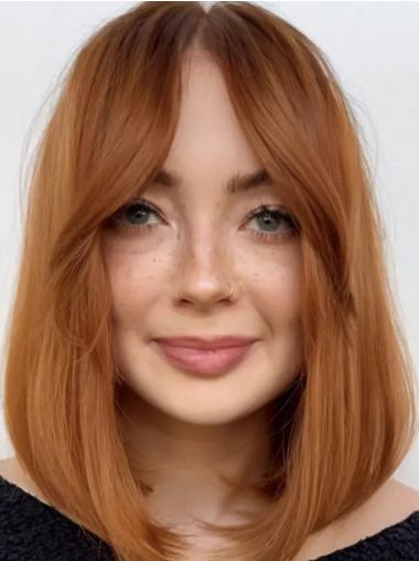 Medium Length Wig Styles Lace Front 14" Without Bangs Synthetic Copper Wigs