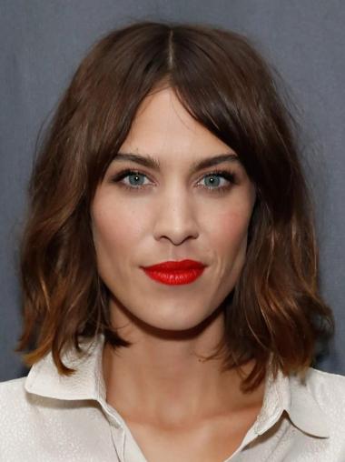 Medium Length Wig Styles Monofilament 14" Without Bangs Synthetic Brown Wigs