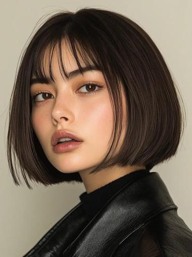 Medium Black Wig Monofilament Bobs Synthetic Chin Length 10" Straight Wigs