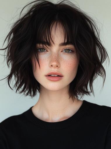 Black Medium Hair Wig 10" Bobs Straight Chin Length Lace Front Wigs