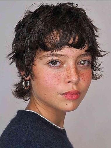 Medium Black Wig With Bangs 10" Remy Human Hair Straight Chin Length Monofilament Wigs