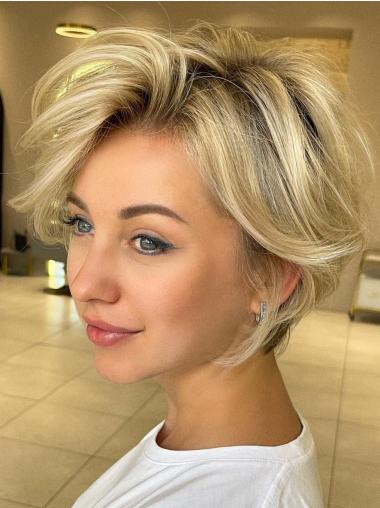 Medium Blonde Bob Wig 10" Synthetic Lace Front Chin Length Wavy Wigs