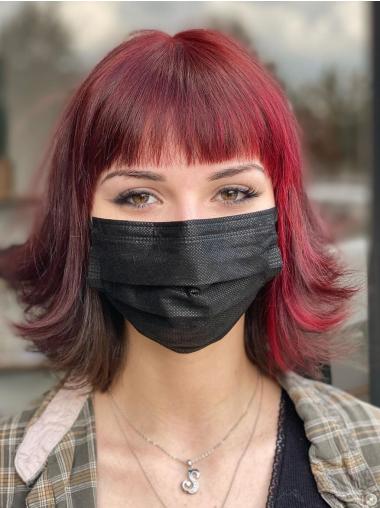 Medium Length Wig Styles Lace Front 12" With Bangs Synthetic Ombre/2 Tone Wigs