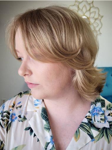 Medium Blonde Wig Wavy Layered Synthetic 12" Lace Front Shoulder Length Wigs