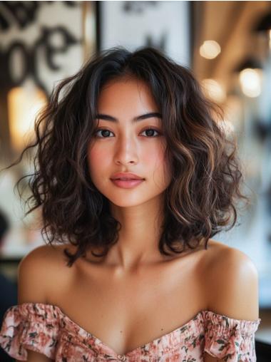 Medium Human Hair Wigs Ombre/2 Tone Bobs Wavy 14" Monofilament Wigs