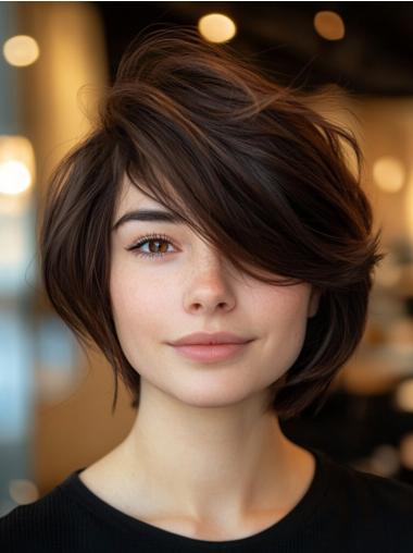 Brown Medium Hair Wig Lace Front Bobs Chin Length Straight 10" Wigs