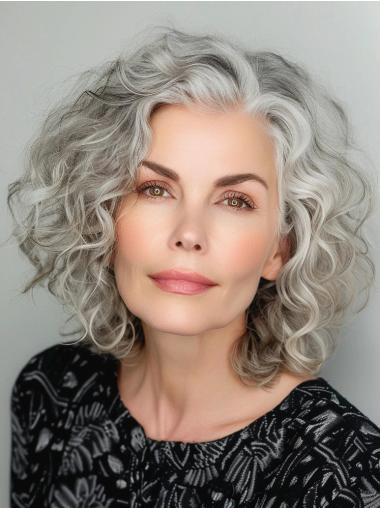 Grey Curly Wigs Medium Length Synthetic Monofilament 14" Bobs Wigs