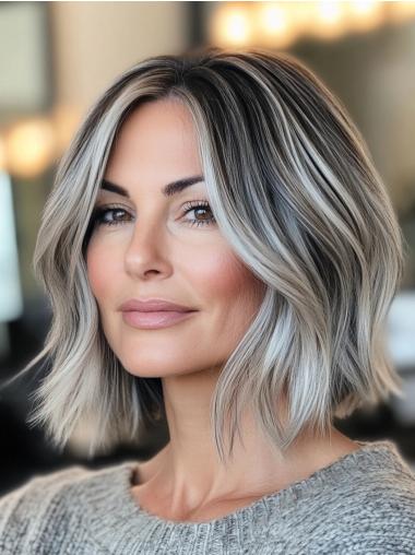 Medium Wigs Haircuts Monofilament Bobs 12" Wavy Ombre/2 Tone Shoulder Length Wigs