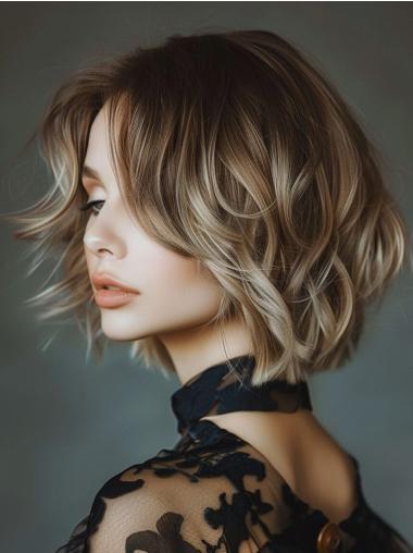 Wigs Medium Length Wavy 12" Ombre/2 Tone Remy Human Hair Bobs Wigs