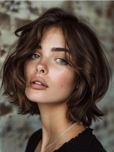 Medium Brown Bob Wig Synthetic 14" Straight Monofilament Shoulder Length Wigs