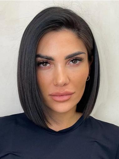 Black Medium Hair Wig 12" Bobs Straight Shoulder Length Lace Front Wigs