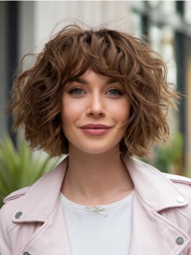 Medium Brown Human Hair Wigs 12" Bobs Monofilament Shoulder Length Wavy Wigs