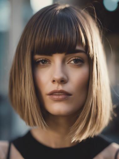 Medium Brown Human Hair Wigs 12" Bobs Lace Front Shoulder Length Straight Wigs