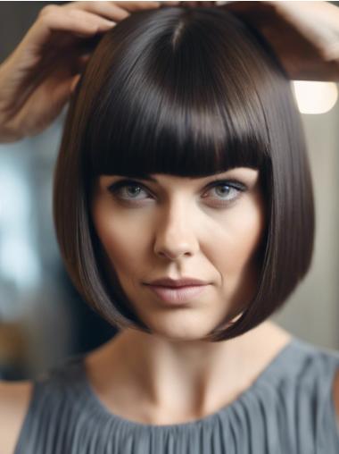 Black Medium Hair Wig 10" Bobs Straight Chin Length Lace Front Wigs