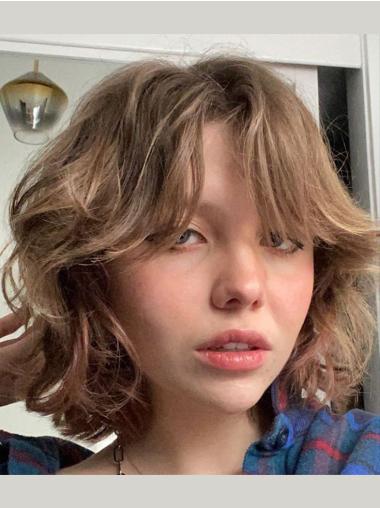 Medium Blonde Bob Wig 12" Synthetic Lace Front Shoulder Length Wavy Wigs